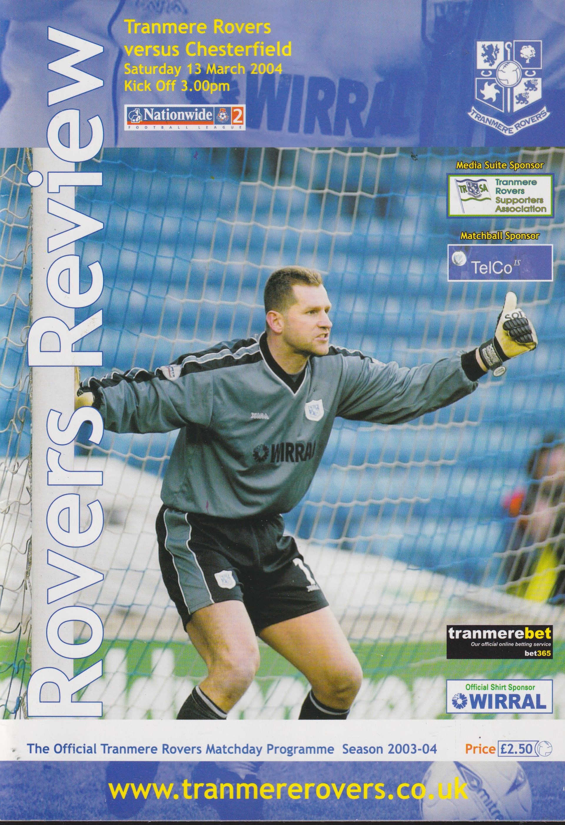 Tranmere Rovers v Chesterfield match programme